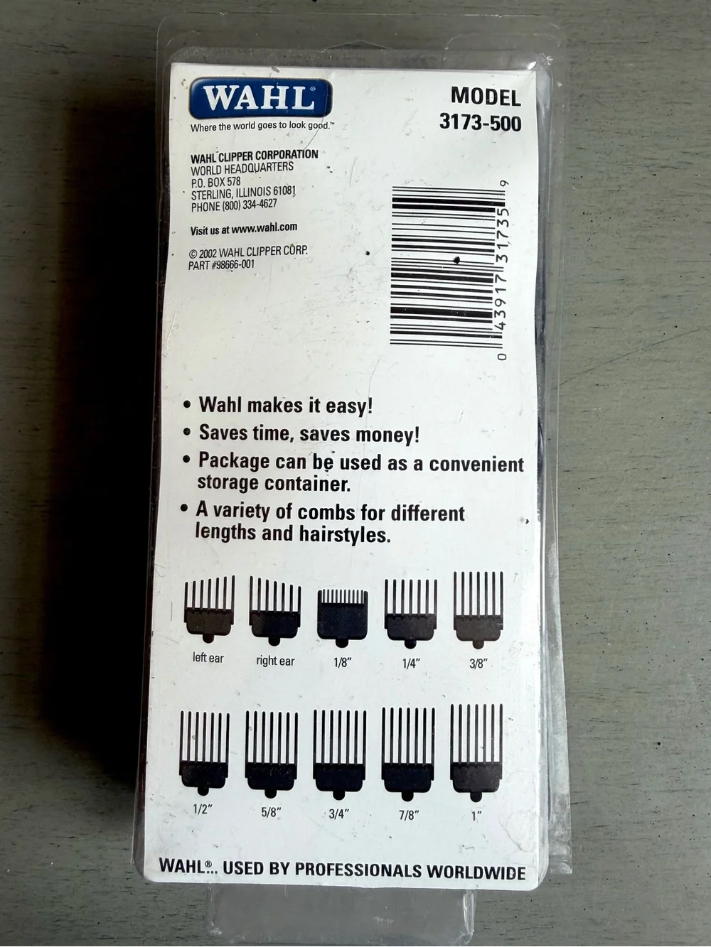 Wahl Hair Clipper Guide Comb Set of 10- 1/8